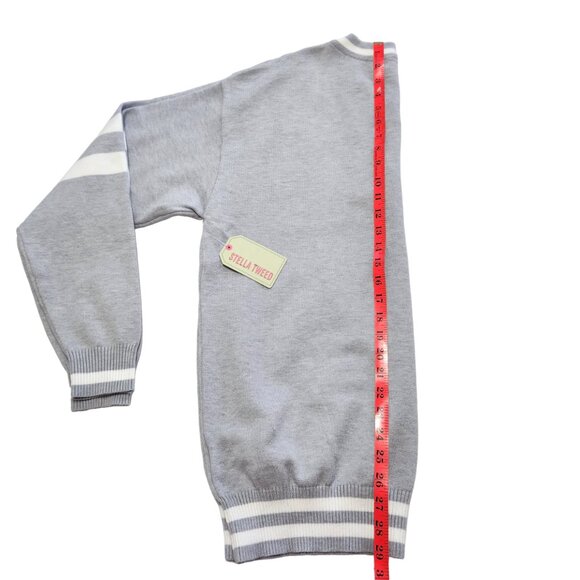 Stella Tweed Varsity Striped V-Neck Los Angeles Sweater Gray & White Size M - Picture 15 of 16